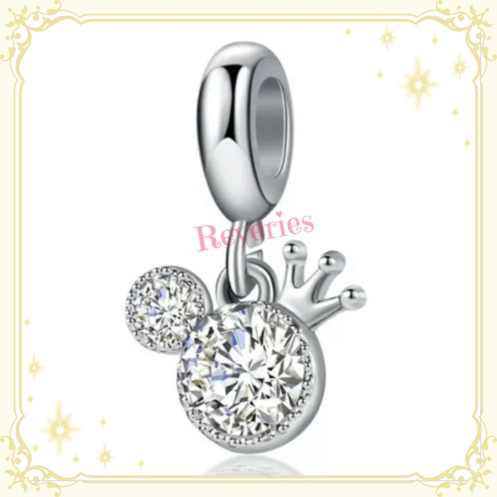 Disney Bling Mickey Minnie Mouse Tiara Charm Fits on Pandora Bracelet Parks Ears